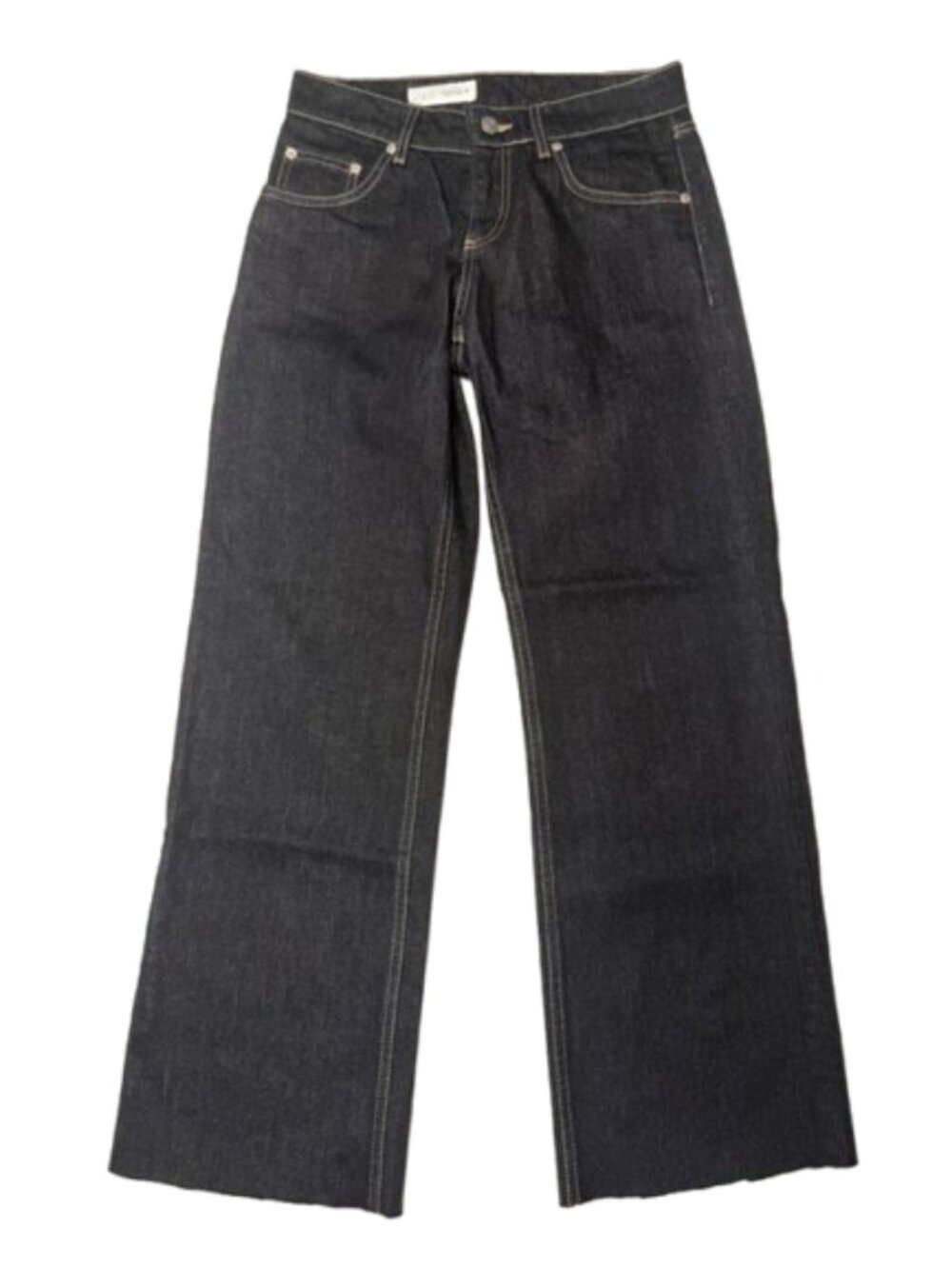 Zara Dark Indigo Wide Leg Raw Hem Jeans Size 2 #2631